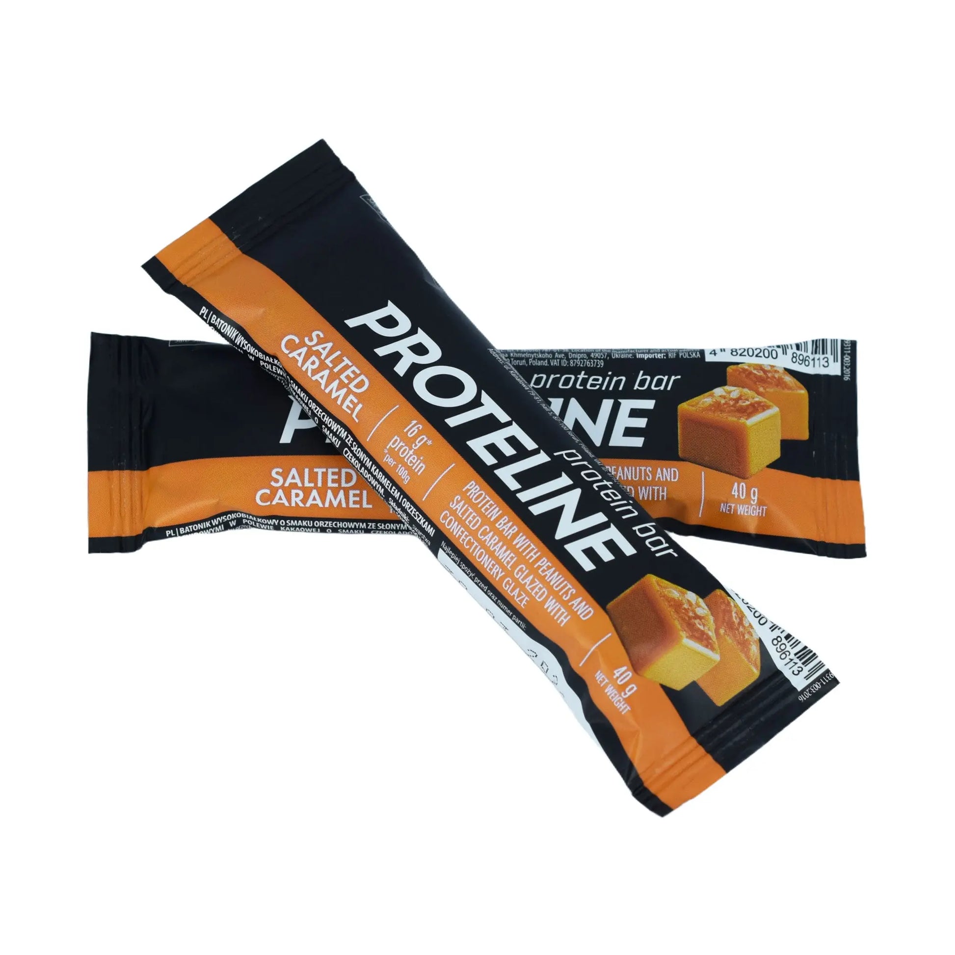 PROTELINE - Protein bar with peanuts and salted caramel glazed with confectionery glaze (40g) PROTELINE