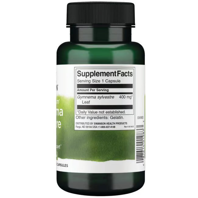 SWANSON GYMNEMA SYLVESTRE LEAF 400 MG 100 capsules GO GET FIT